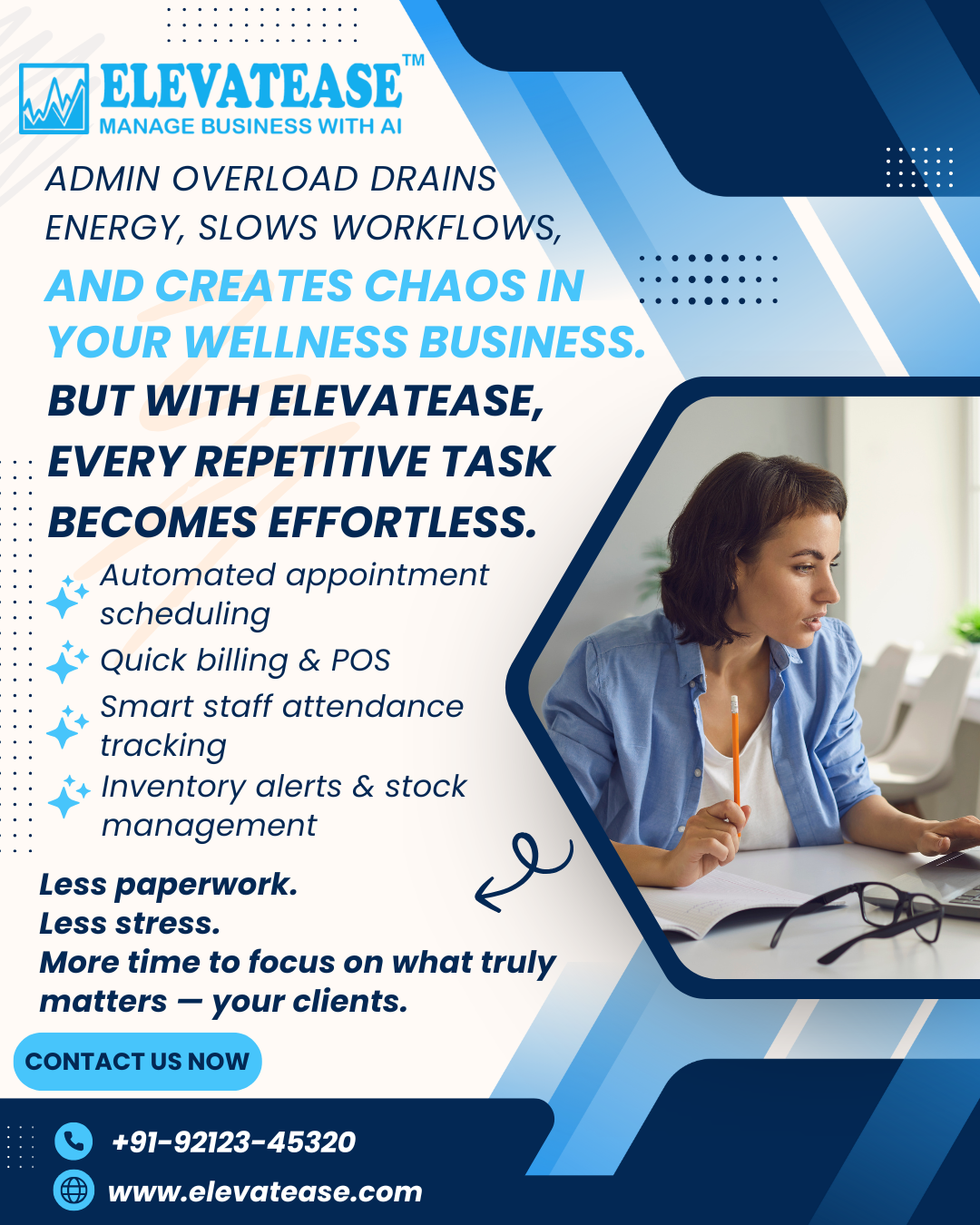 Diagram showing the Elevatease dashboard with seamless integration between scheduling, POS, and inventory management, highlighting how the software streamlines operations.
